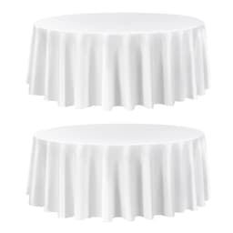 image-VEVOR White Round Tablecloths 2 Pack, 120 Inches in Diameter, Stain- & Wrinkle- Resistant, Machine Washable Table Clothes, Polyester Fabric Table Covers for Wedding, Party, Banquet, Formal Events