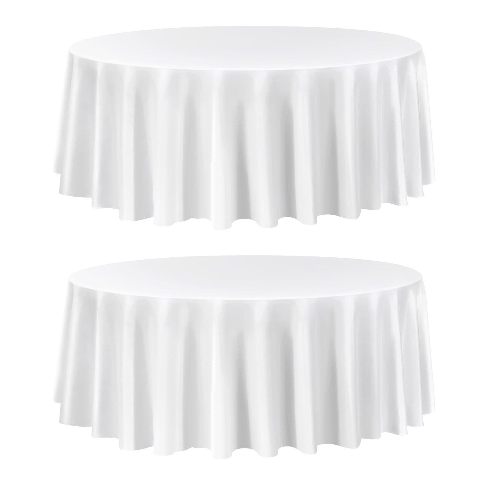 image-VEVOR White Round Tablecloths 2 Pack, 120 Inches in Diameter, Stain- & Wrinkle- Resistant, Machine Washable Table Clothes, Polyester Fabric Table Covers for Wedding, Party, Banquet, Formal Events