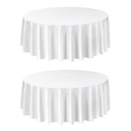 image-VEVOR White Round Tablecloths 2 Pack, 120 Inches in Diameter, Stain- & Wrinkle- Resistant, Machine Washable Table Clothes, Polyester Fabric Table Covers for Wedding, Party, Banquet, Formal Events