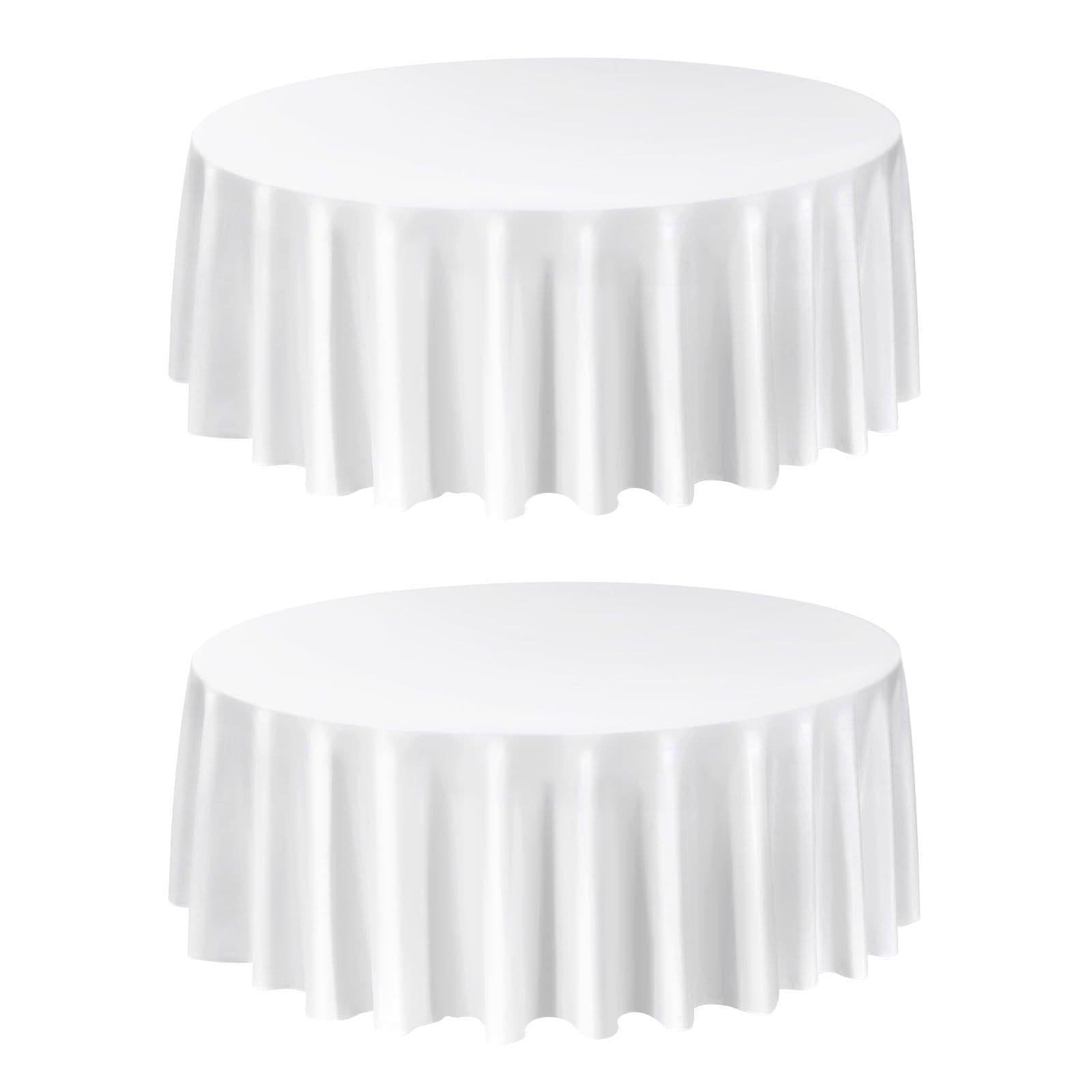 image-VEVOR White Round Tablecloths 2 Pack, 120 Inches in Diameter, Stain- & Wrinkle- Resistant, Machine Washable Table Clothes, Polyester Fabric Table Covers for Wedding, Party, Banquet, Formal Events