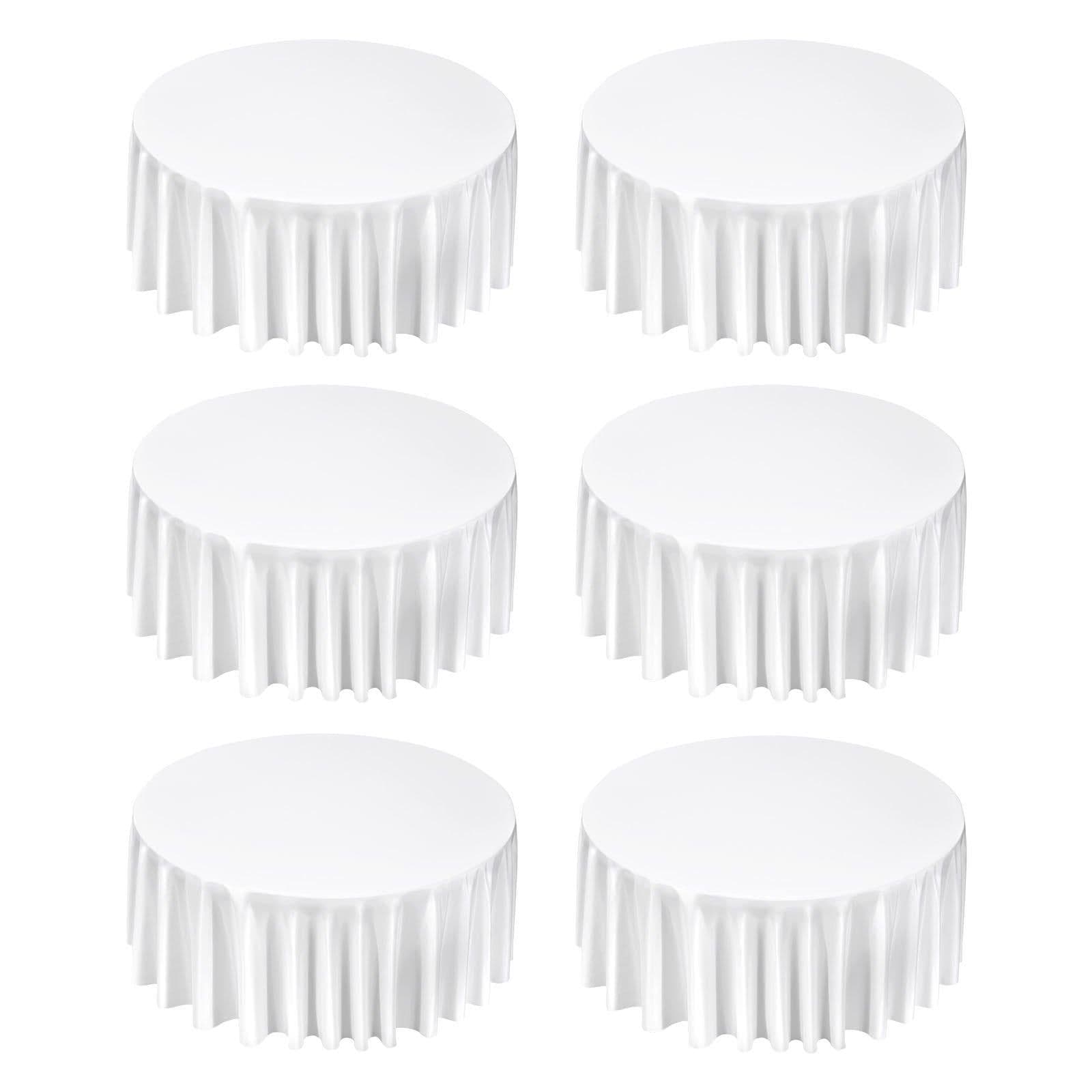 image-VEVOR White Round Tablecloths 6 Pack, 132 Inches in Diameter, Stain- & Wrinkle- Resistant, Machine Washable Table Clothes, Polyester Fabric Table Covers for Wedding, Party, Banquet, Formal Events