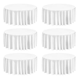 image-VEVOR White Round Tablecloths 6 Pack, 132 Inches in Diameter, Stain- & Wrinkle- Resistant, Machine Washable Table Clothes, Polyester Fabric Table Covers for Wedding, Party, Banquet, Formal Events