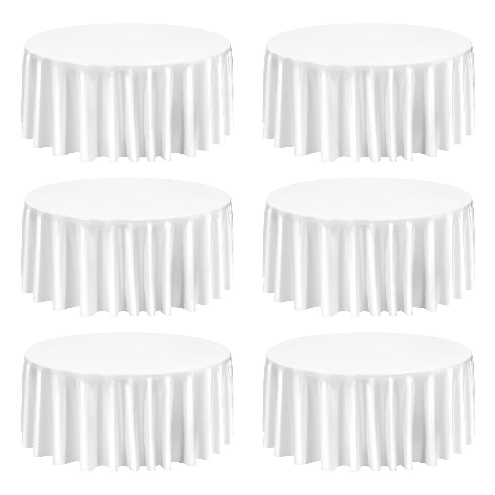 image-VEVOR White Round Tablecloths 6 Pack, 132 Inches in Diameter, Stain- & Wrinkle- Resistant, Machine Washable Table Clothes, Polyester Fabric Table Covers for Wedding, Party, Banquet, Formal Events