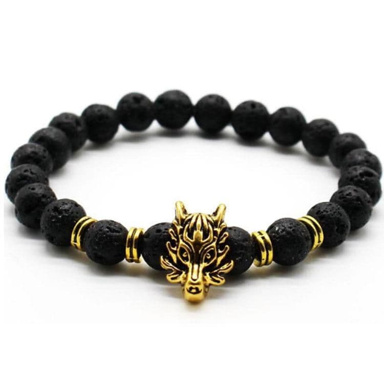 image-Men's Volcanic Stone Bracelet Dragon Pendant Bracelet Stone Elastic