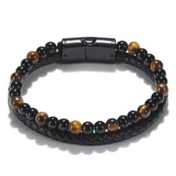 image-Fashion Men's Jewelry Pu Leather Bracelet Black Magnetic Button Tiger