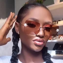 image-Unique Pearl Decoration Square Sunglasses Women Fashion Brown Rimless