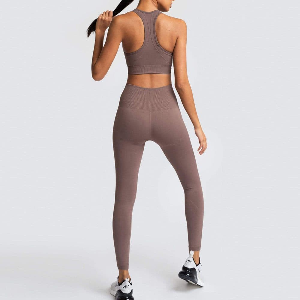 image-European and American Seamless Knitting Slim Hip Lifting Moisture Wicking Sports Fitness Wear Beautiful Back Fitness Bra Yoga Suit
