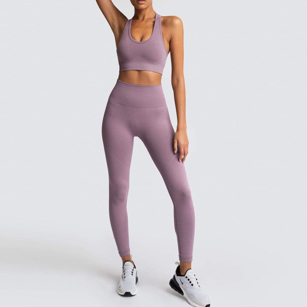 image-European and American Seamless Knitting Slim Hip Lifting Moisture Wicking Sports Fitness Wear Beautiful Back Fitness Bra Yoga Suit
