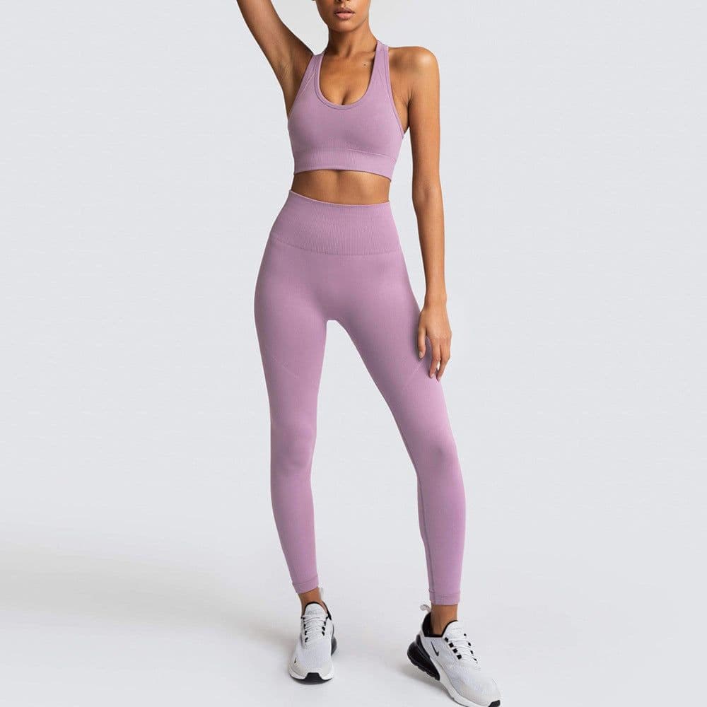 image-European and American Seamless Knitting Slim Hip Lifting Moisture Wicking Sports Fitness Wear Beautiful Back Fitness Bra Yoga Suit