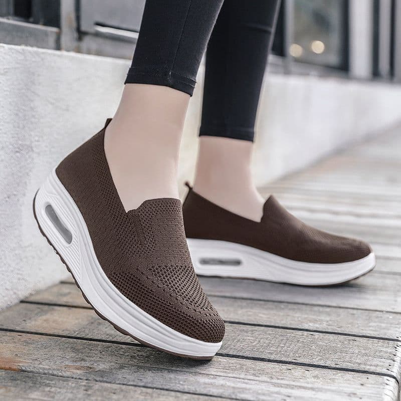 image-Women's Slip-On Casual Shoes - Brown Mesh Breathable