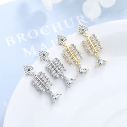 image-Fishbone Earrings - Korean Style Zircon