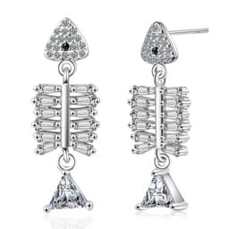 image-Fishbone Earrings - Korean Style Zircon