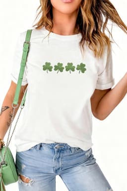 image-White Clover Embroidered St Patricks Day Tee