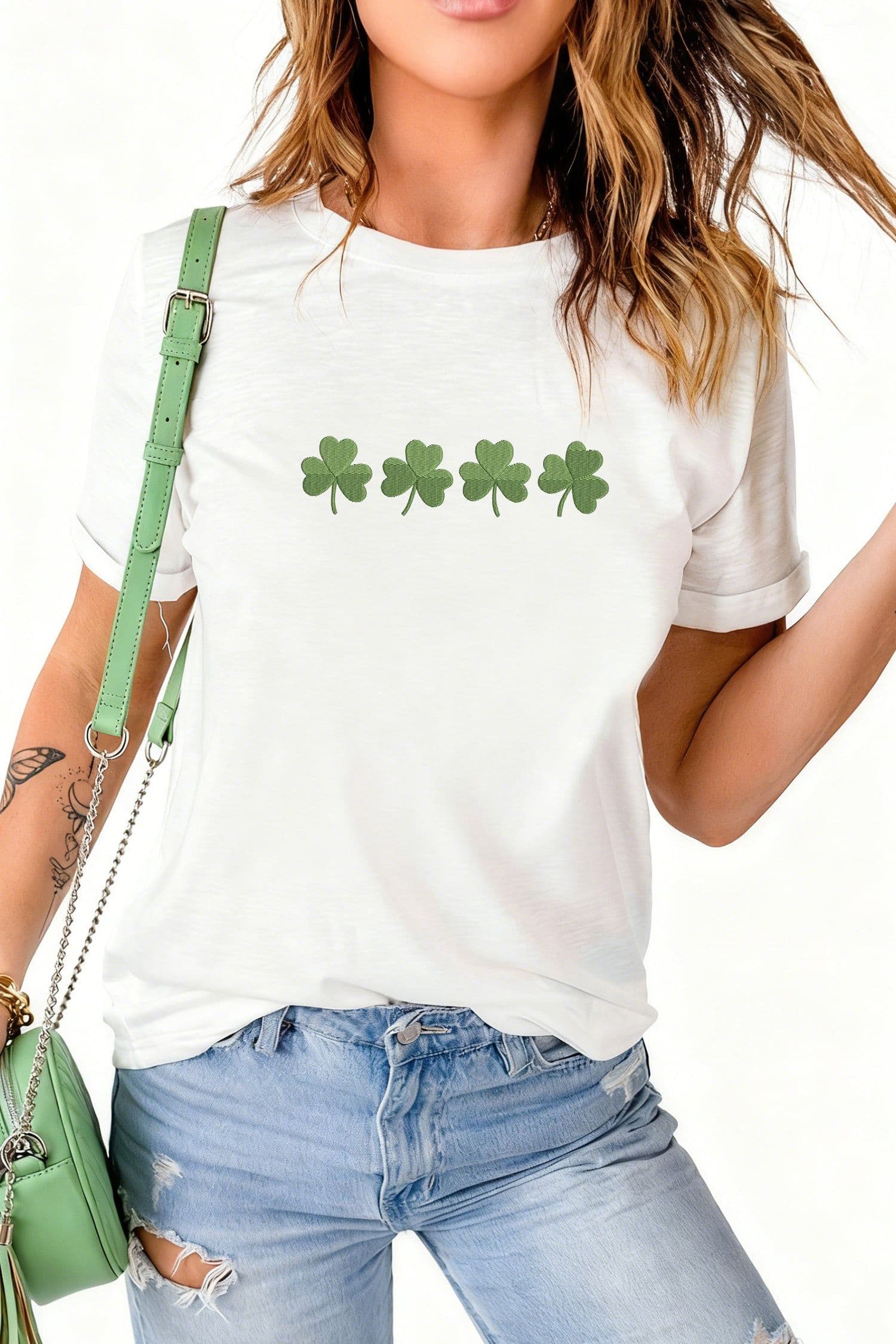 image-White Clover Embroidered St Patricks Day Tee