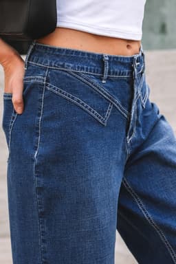 image-Sail Blue Stitched Waist Detail Loose Cuffed Jeans