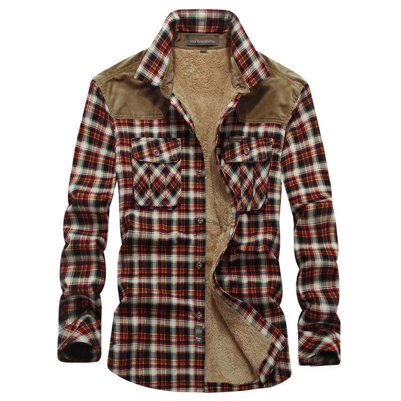 image-Cotton Plaid Shirt Men Long Sleeve Green XXXL