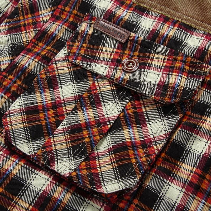 image-Cotton Plaid Shirt Men Long Sleeve Green XXXL