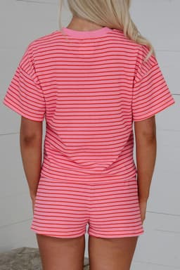 image-Rose Stripe Side Split Knit Tee Drawstring Shorts Set