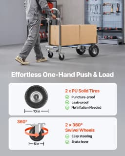 image-VEVOR 2 in 1 Hand Truck, 1000 lbs Load Capacity for 4-Wheel Mode, Convertible Hand Truck Dolly with Non-Slip Handle & Wheels, Portable Trolley Dolly for Moving Home, Office, Warehouse, Supermarket