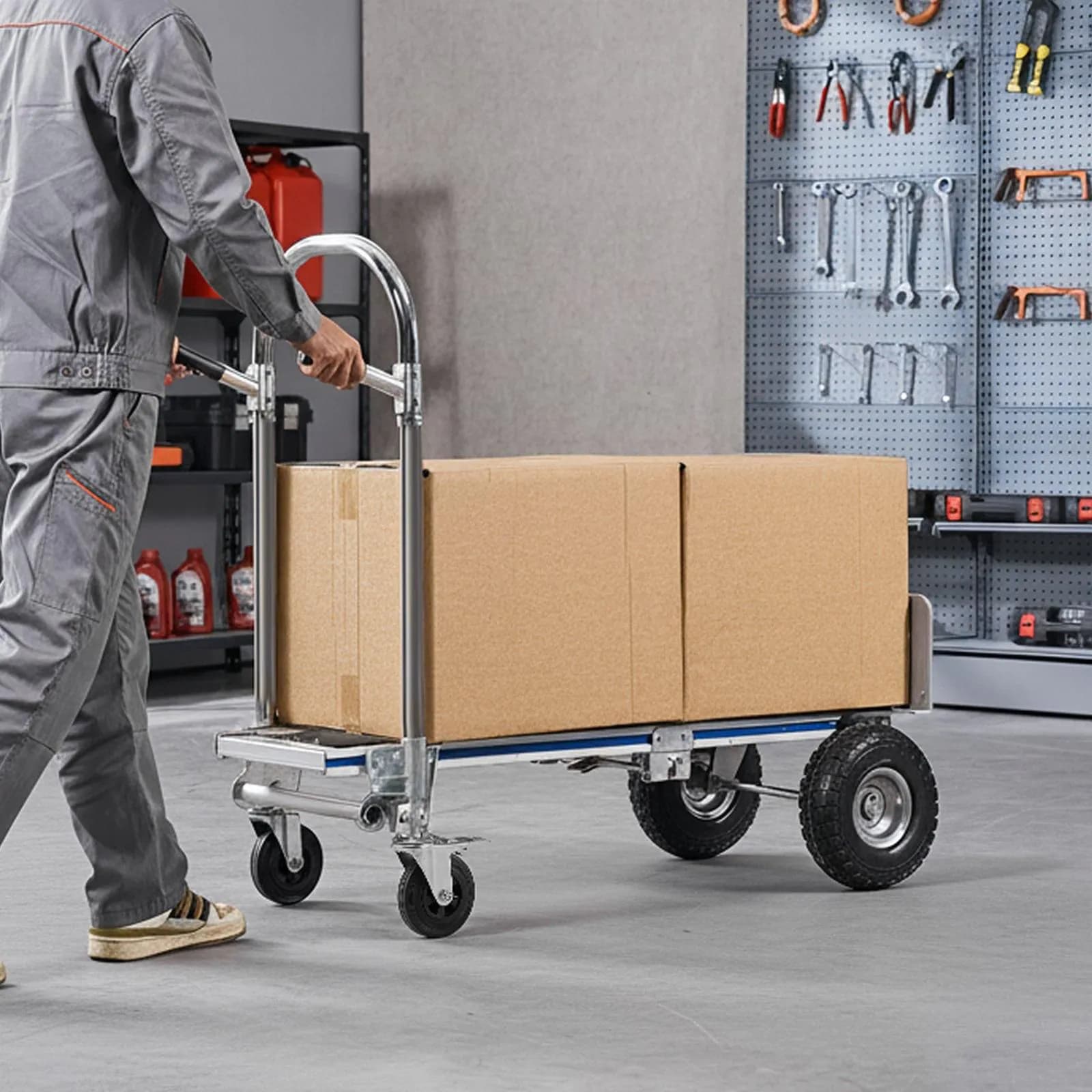 image-VEVOR 2 in 1 Hand Truck, 1000 lbs Load Capacity for 4-Wheel Mode, Convertible Hand Truck Dolly with Non-Slip Handle & Wheels, Portable Trolley Dolly for Moving Home, Office, Warehouse, Supermarket