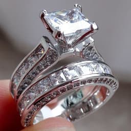 image-New Style Charm Couple Rings His Her Silver Color Princess Cut CZ Anniversary Promise Wedding Engagement Ring Sets