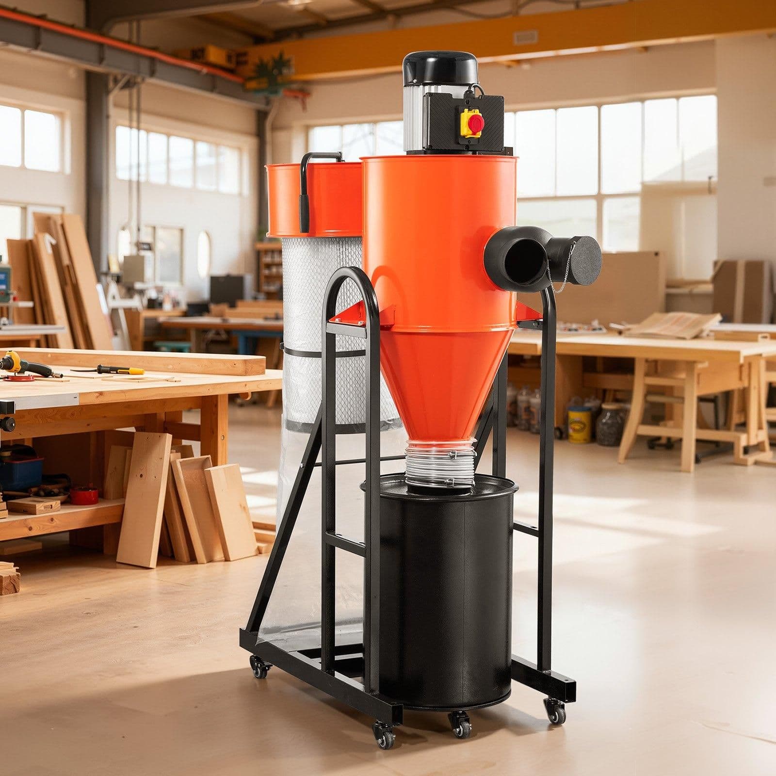 image-VEVOR Dust Collector, 763 CFM 1 Micron Cyclone Dust Collector, 1.5HP Dusts Collection System with 12.5-Gallon Dust Collector Bag & Base Stand, Smart Cyclone Separation, Dusts Separator for Woodworking