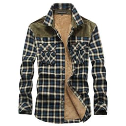 image-Cotton Plaid Shirt Men Long Sleeve Green XXXL