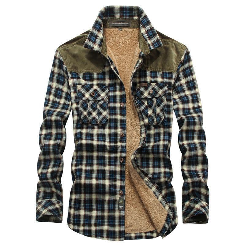 image-Cotton Plaid Shirt Men Long Sleeve Green XXXL