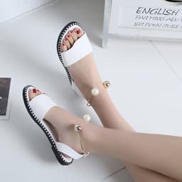 image-Foreign trade four seasons sandals women's summer open toe simple flat Roman sandals women's pearl buckle student women's shoes