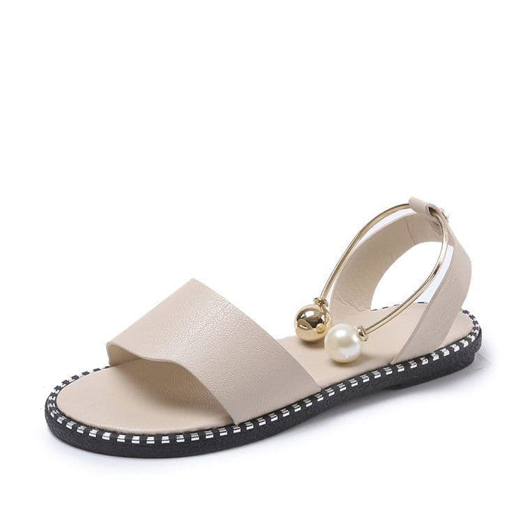 image-Foreign trade four seasons sandals women's summer open toe simple flat Roman sandals women's pearl buckle student women's shoes