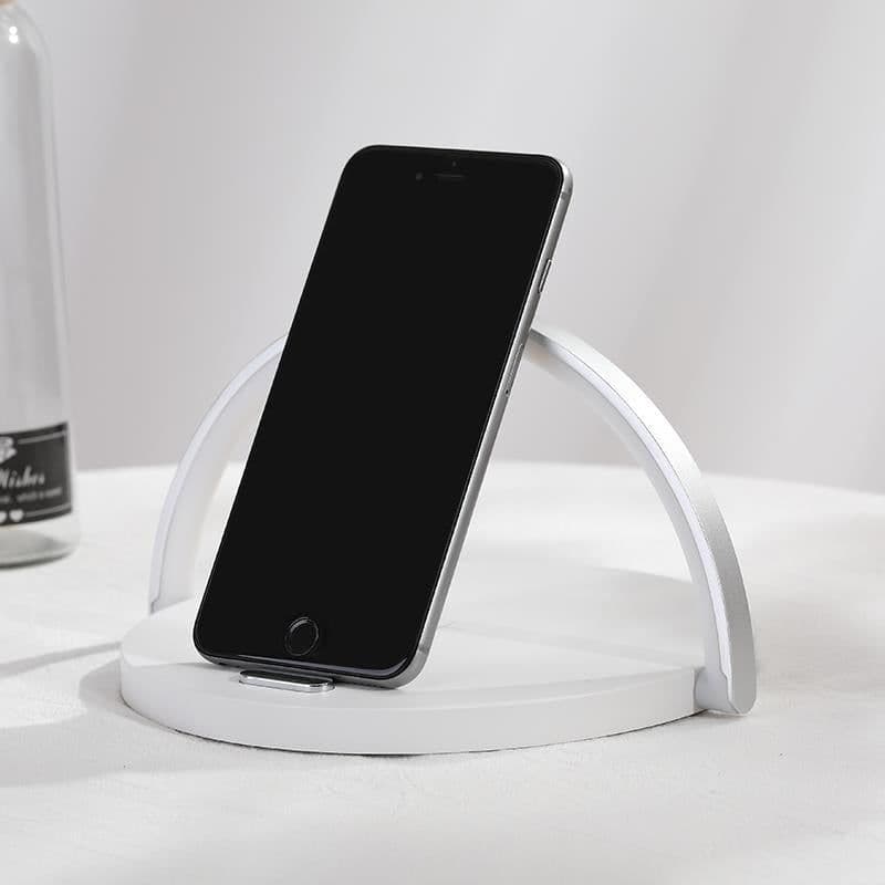 image-Creative Round Small Table Lamp - 10W Wireless Charger, White, Night Light