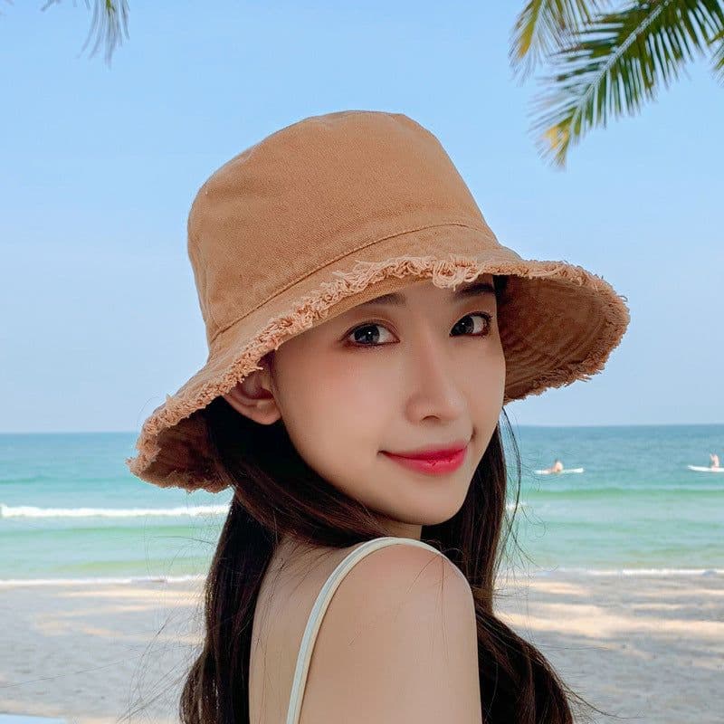 image-Women's Washed Fisherman Hat - Big Brim Korean Style