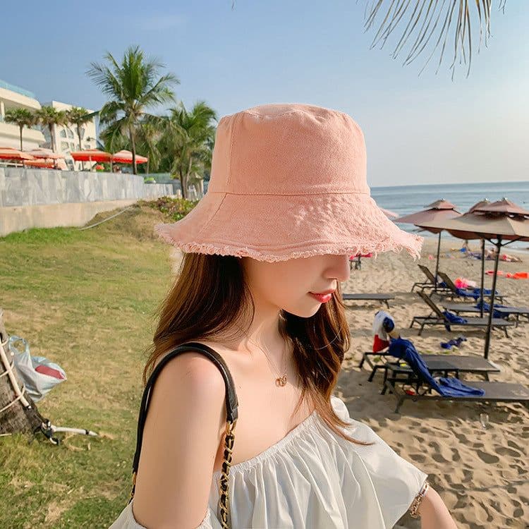 image-Women's Washed Fisherman Hat - Big Brim Korean Style