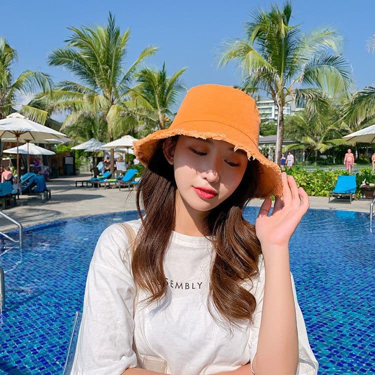 image-Women's Washed Fisherman Hat - Big Brim Korean Style