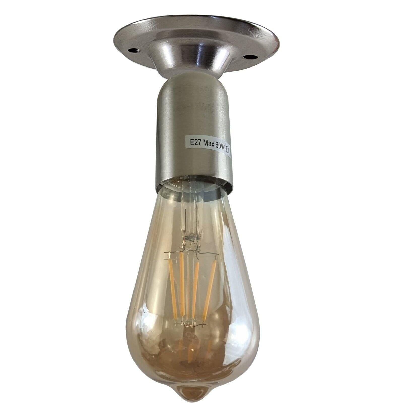 image-Industrial Vintage Retro Ceiling Satin Nickel Semi-Flush Mount Light E27 Holder~3777