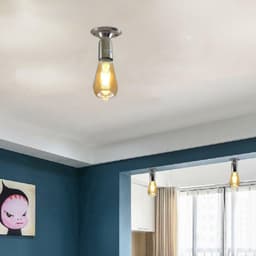 image-Industrial Vintage Retro Ceiling Satin Nickel Semi-Flush Mount Light E27 Holder~3777