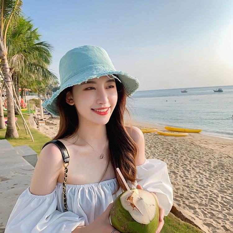 image-Women's Washed Fisherman Hat - Big Brim Korean Style