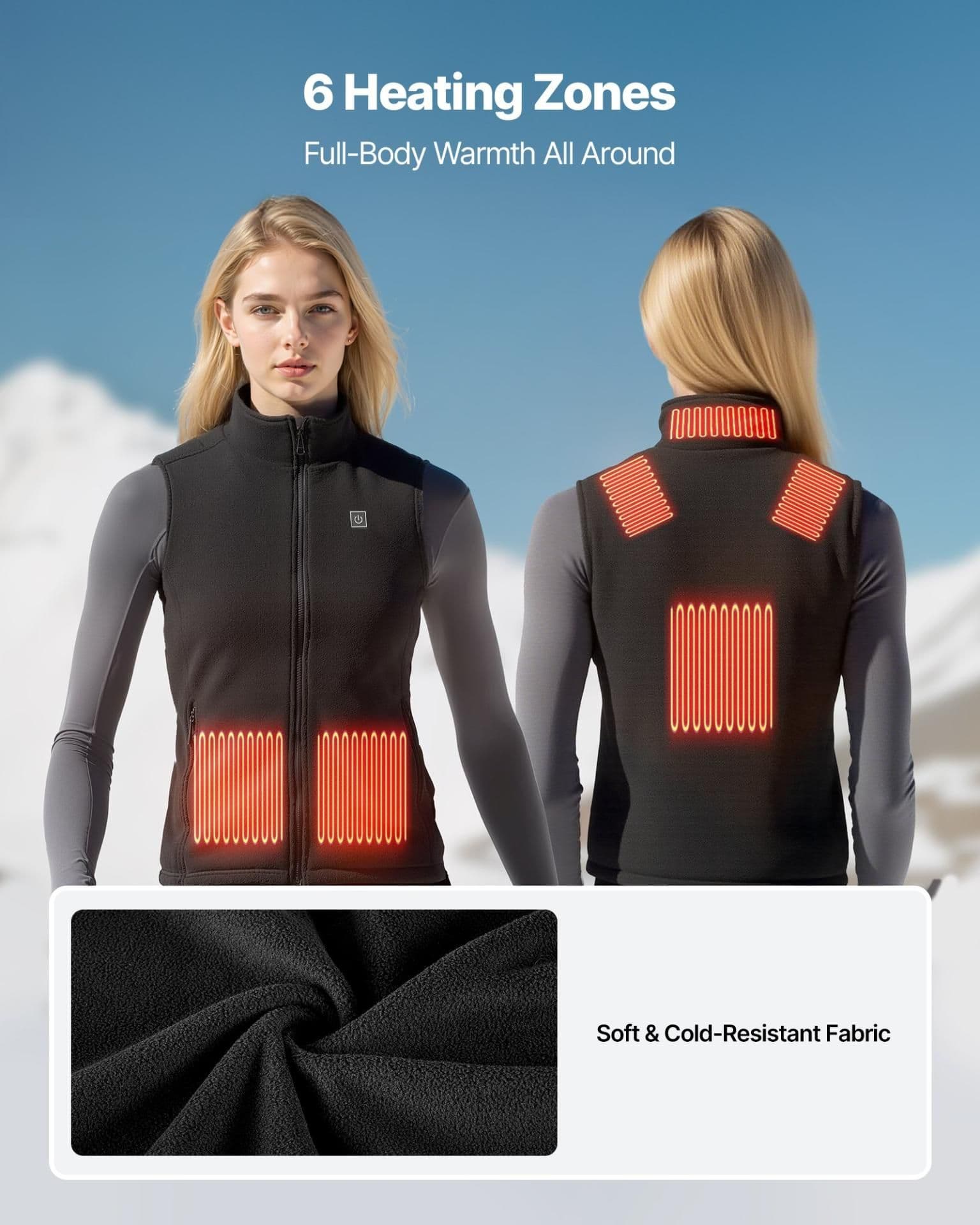 image-VEVOR Heated Vest, Women Electric Heating Vest with 16000 mAh Battery Pack, 6 Heating Zones Lightweight Rechargeable Winter-Vest with 3 Levels, for Outdoor Hiking Camping Fishing Skiing, Size S