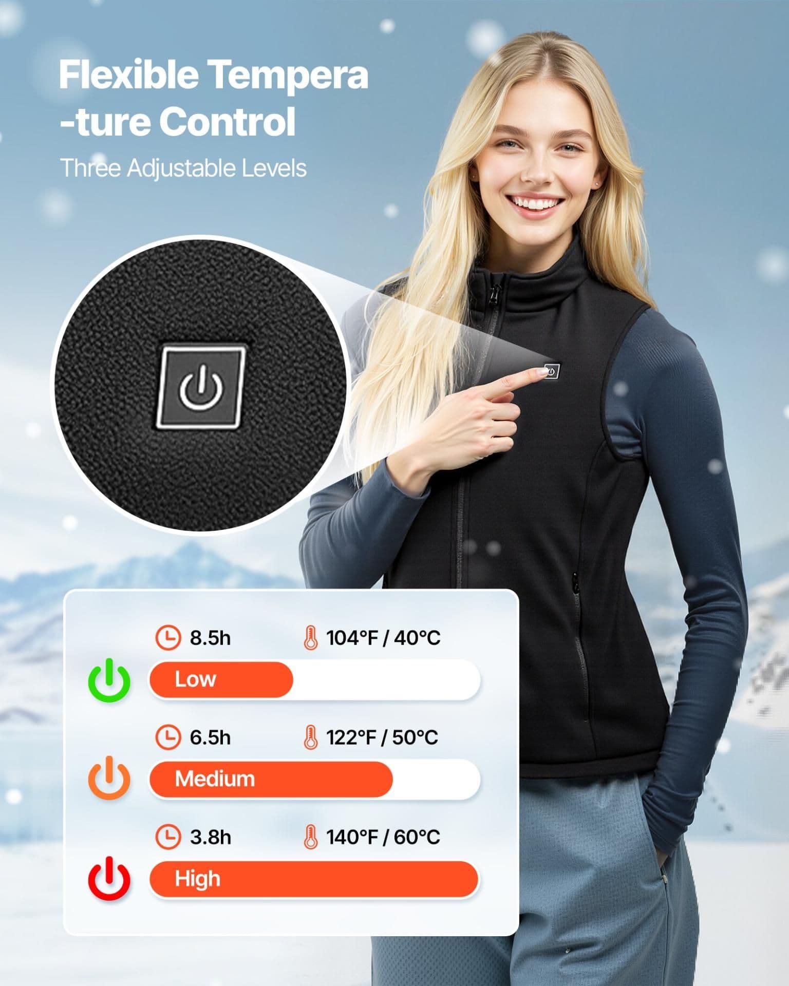 image-VEVOR Heated Vest, Women Electric Heating Vest with 16000 mAh Battery Pack, 6 Heating Zones Lightweight Rechargeable Winter-Vest with 3 Levels, for Outdoor Hiking Camping Fishing Skiing, Size S