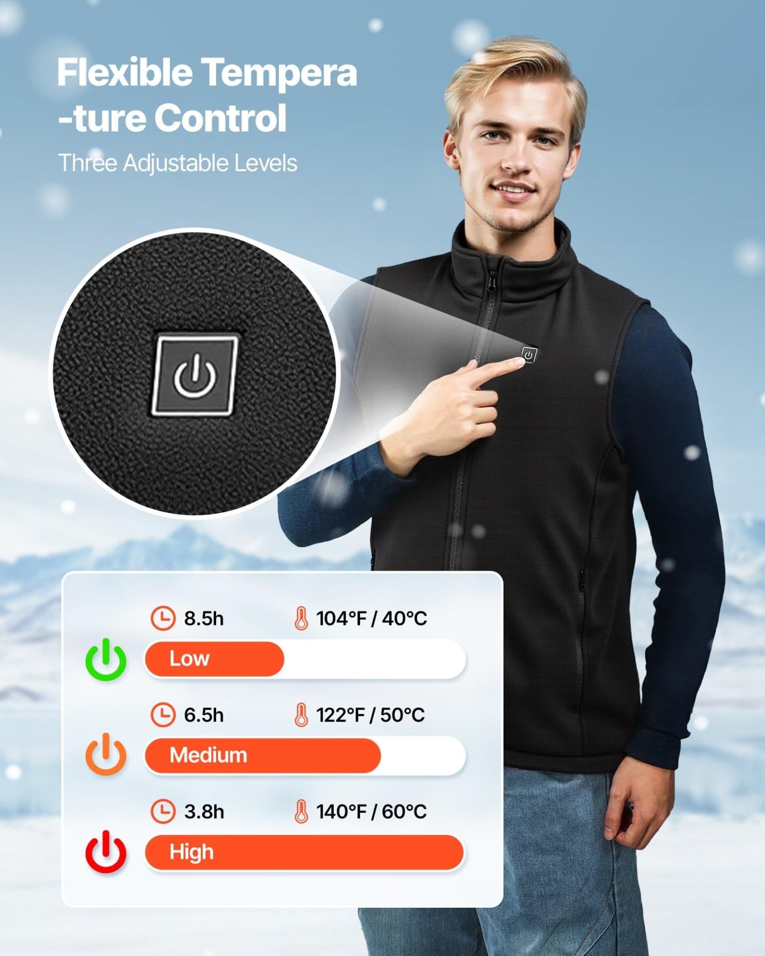image-VEVOR Heated Vest, Men Electric Heating Vest with 16000 mAh Battery Pack, 6 Heating Zones Lightweight Rechargeable Winter-Vest with 3 Levels, for Outdoor Hiking Camping Fishing Skiing, Size XL