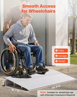 image-VEVOR Door Threshold Ramp, 3 inch Rise, Aluminum Alloy Threshold Ramp Rated 800 lbs Load Capacity, Handicap Ramps for Home Steps for Wheelchair, Scooters, Power Chairs, Walkers, Bicycle, Tricycle