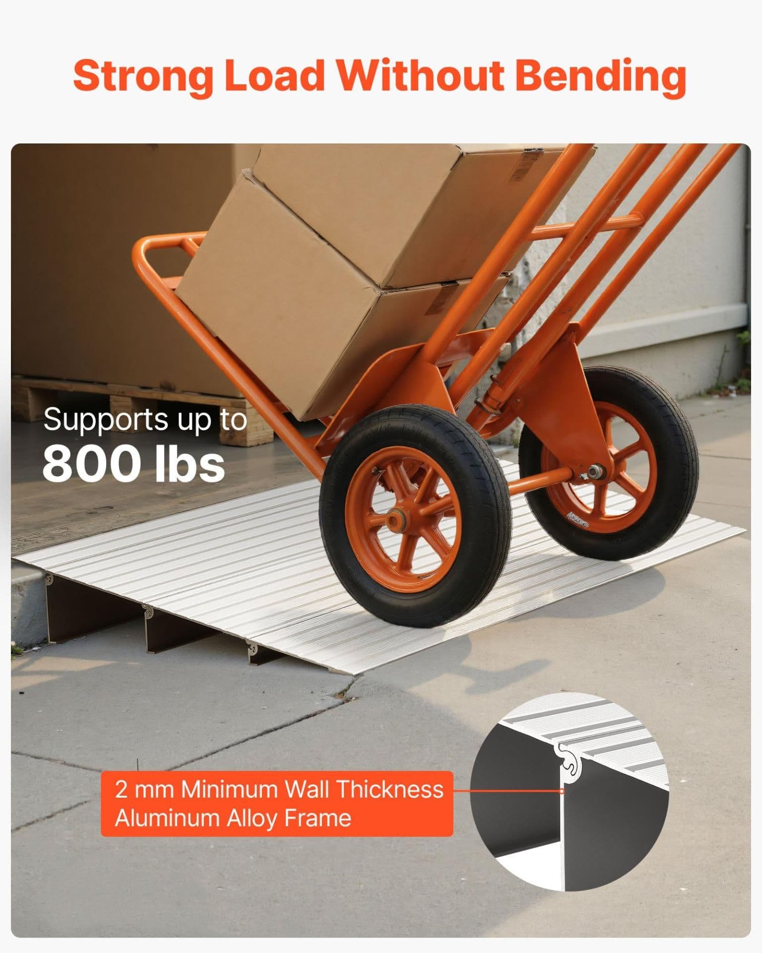 image-VEVOR Door Threshold Ramp, 3 inch Rise, Aluminum Alloy Threshold Ramp Rated 800 lbs Load Capacity, Handicap Ramps for Home Steps for Wheelchair, Scooters, Power Chairs, Walkers, Bicycle, Tricycle