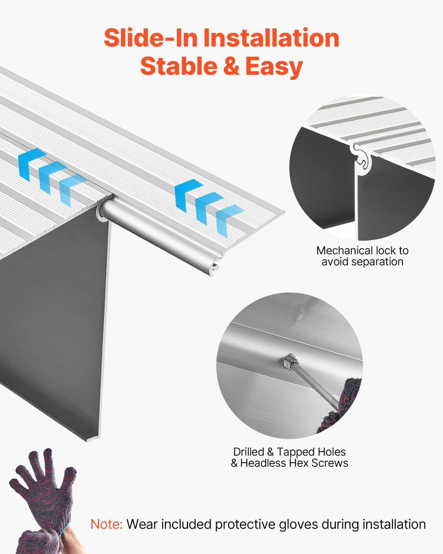 image-VEVOR Door Threshold Ramp, 3 inch Rise, Aluminum Alloy Threshold Ramp Rated 800 lbs Load Capacity, Handicap Ramps for Home Steps for Wheelchair, Scooters, Power Chairs, Walkers, Bicycle, Tricycle