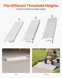 image-VEVOR Door Threshold Ramp, 3 inch Rise, Aluminum Alloy Threshold Ramp Rated 800 lbs Load Capacity, Handicap Ramps for Home Steps for Wheelchair, Scooters, Power Chairs, Walkers, Bicycle, Tricycle