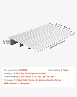 image-VEVOR Door Threshold Ramp, 3 inch Rise, Aluminum Alloy Threshold Ramp Rated 800 lbs Load Capacity, Handicap Ramps for Home Steps for Wheelchair, Scooters, Power Chairs, Walkers, Bicycle, Tricycle