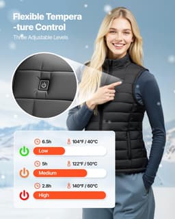 image-VEVOR Heated Vest, Women Electric Heating Vest with 16000 mAh Battery Pack, 8 Heating Zones Lightweight Rechargeable Winter-Vest with 3 Levels, for Outdoor Hiking Camping Fishing Skiing, Size L
