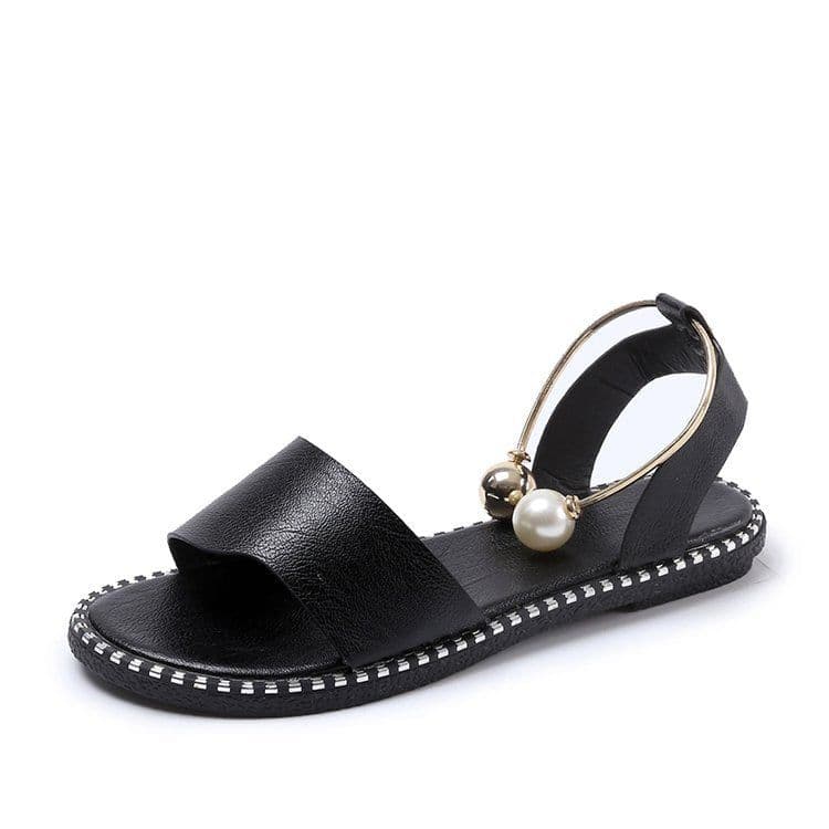 image-Foreign trade four seasons sandals women's summer open toe simple flat Roman sandals women's pearl buckle student women's shoes