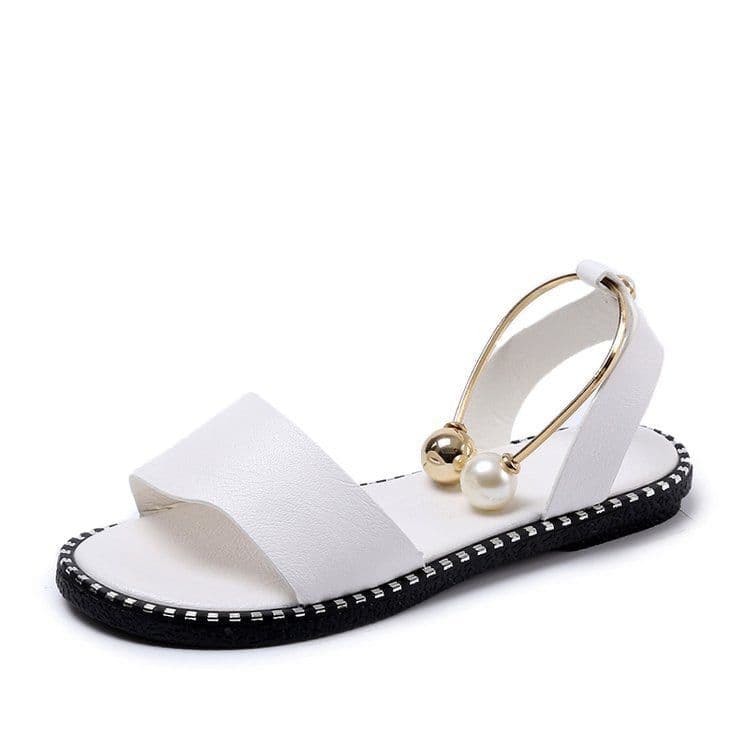 image-Foreign trade four seasons sandals women's summer open toe simple flat Roman sandals women's pearl buckle student women's shoes