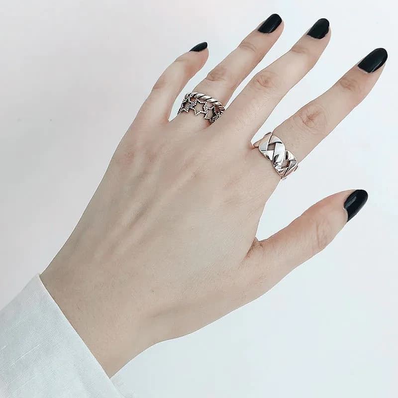 image-s925 sterling silver custom index finger ring female trendy Japanese and Korean ins wind simple woven open ring Korean jewelry