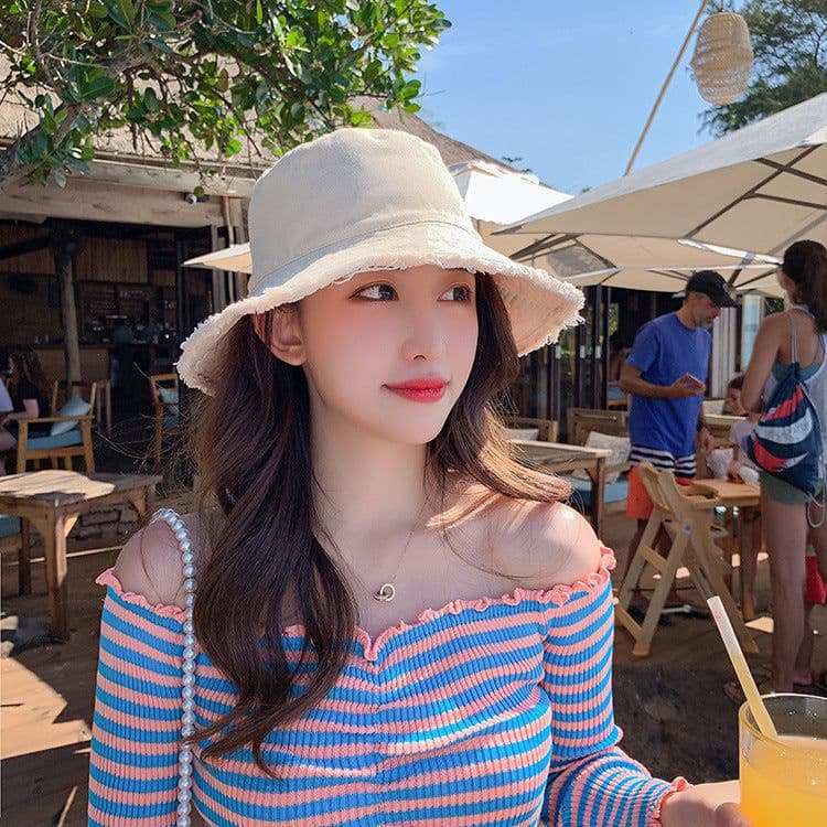 image-Women's Washed Fisherman Hat - Big Brim Korean Style